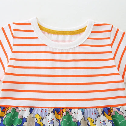Summer Arrival Striped and Cartoon Clouds Pattern Short Sleeves Color Patchwork Dress for Stylish Girls, MyKids-USA®, Baby & Toddler Dresses, MyKids-USA -  -  -  -  -  -  - 
