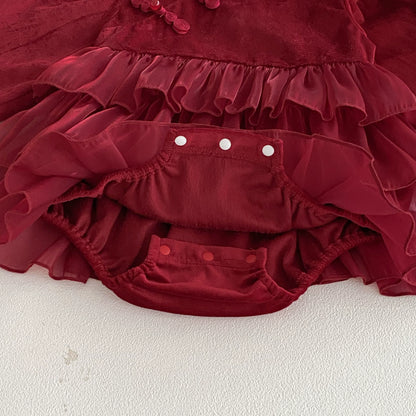 Autumn Arrival Baby Girls Long Sleeves Butterfly-bow Decorated Red Ruffle Onesies, MyKids-USA®, Baby One-Pieces, MyKids-USA -  -  -  -  -  -  - 