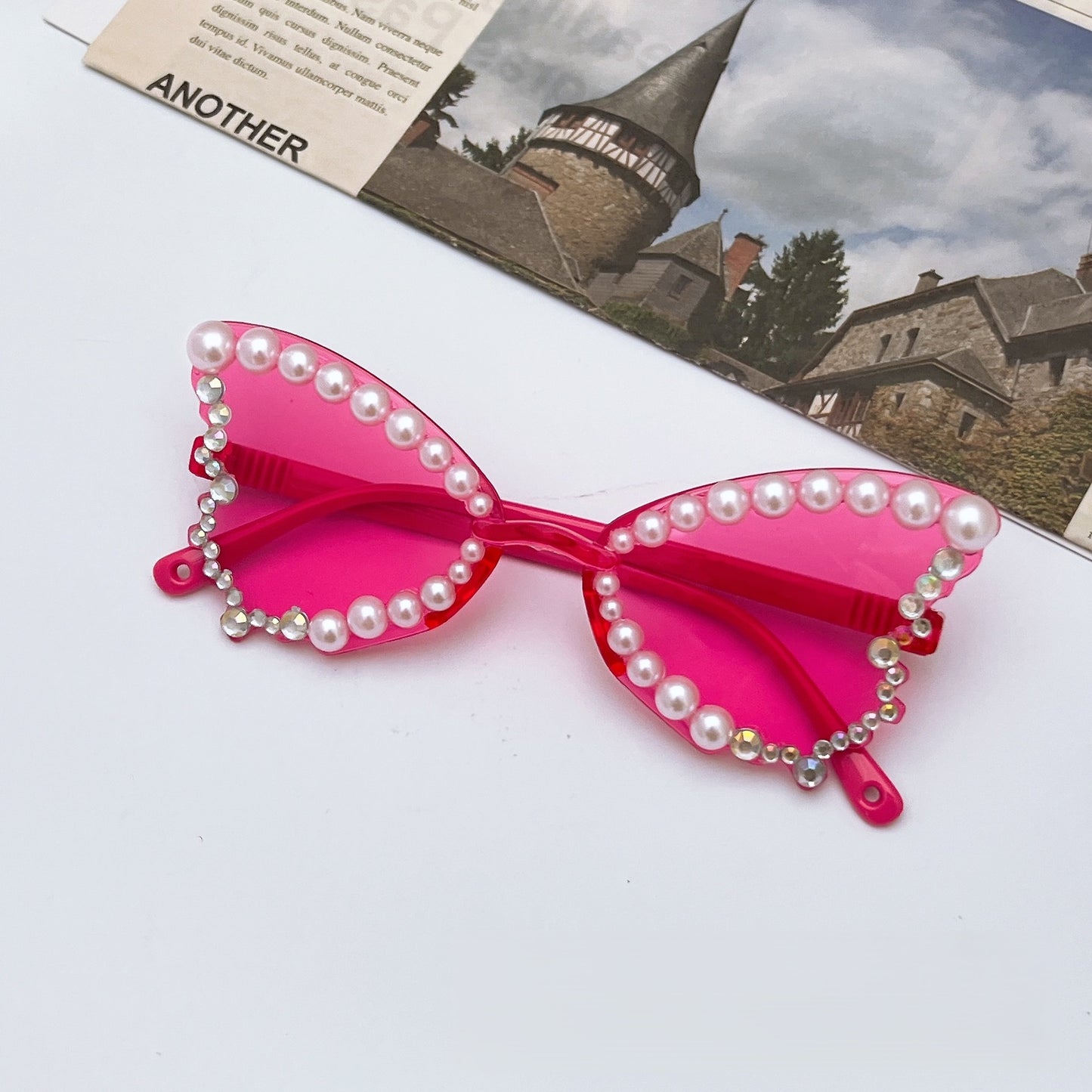 Trendy Butterfly Frame Sunglasses – Pearl-Adorned Party Sunglasses for Girls, MyKids-USA®, Sunglasses, MyKids-USA - Size/Age - Average Size (0-12Y） - Color - Pink -  -  - TR2601281022-D.