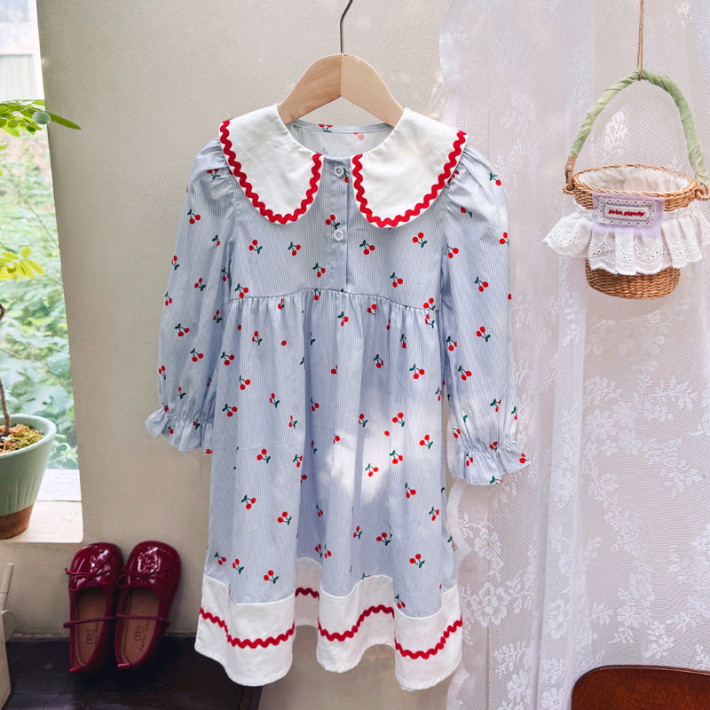 Autumn Arrival Baby Kids Girls Cherry Pattern Long Sleeves Dress with Collar, MyKids-USA®, Baby & Toddler Dresses, MyKids-USA -  -  -  -  -  -  - 