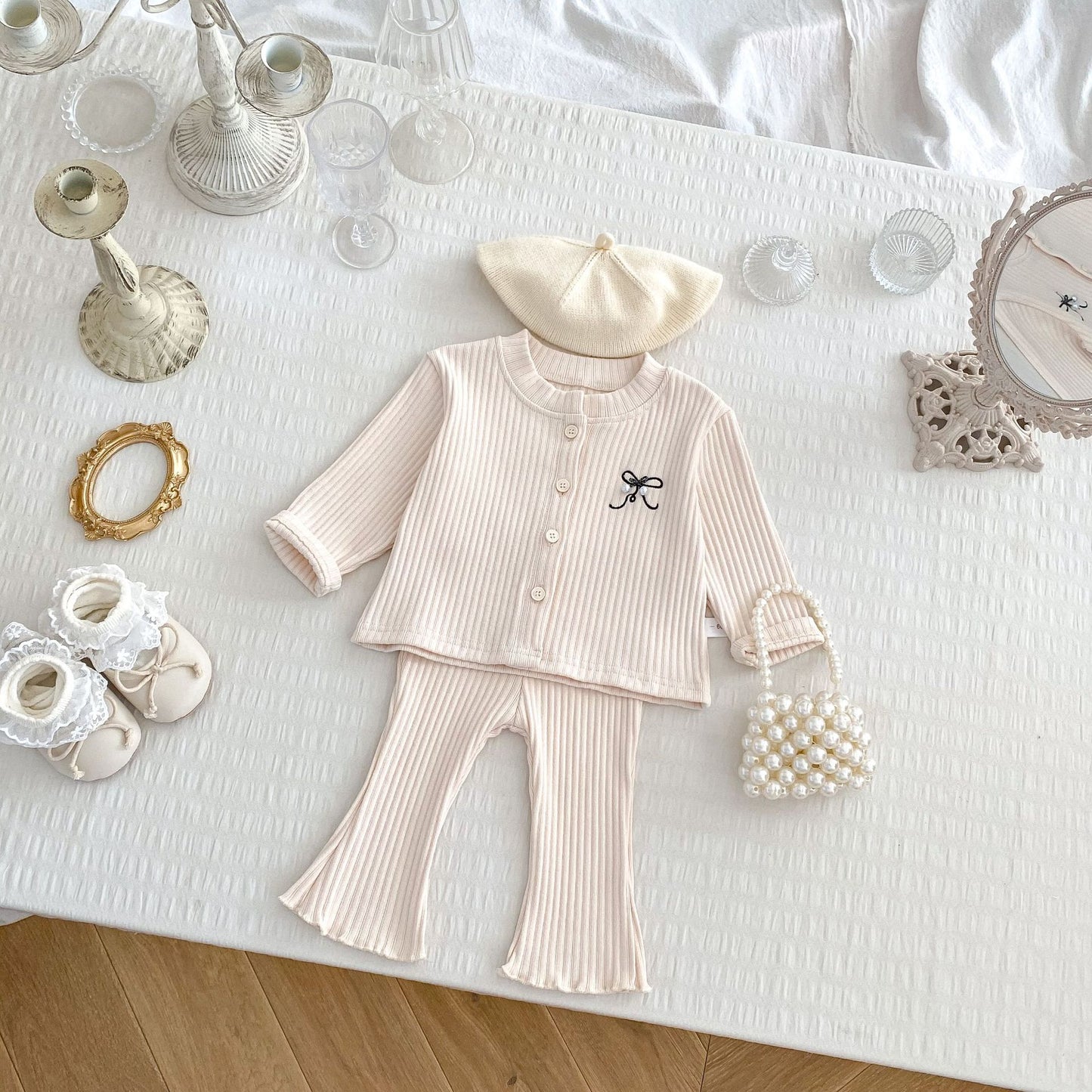 Spring and Autumn Kids Girls Cute Butterfly-bow Embroidered Long Sleeves Top and Pants Clothing Set, MyKids-USA®, Baby & Toddler Outfits, MyKids-USA - Size/Age - 66 (3-6M) - Color - Beige -  -  - TR2501062302-C