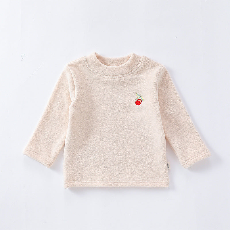 Baby Girls Kids Orlon Fleece Fruit Embroidery Logo Crew Neck Long Sleeve Pullover, MyKids-USA®, Baby & Toddler Outerwear, MyKids-USA - Size/Age - 73 (6-9M) - Color - Beige -  -  - TR2312112310-A