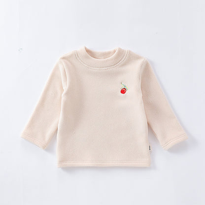 Baby Girls Kids Orlon Fleece Fruit Embroidery Logo Crew Neck Long Sleeve Pullover, MyKids-USA®, Baby & Toddler Outerwear, MyKids-USA - Size/Age - 73 (6-9M) - Color - Beige -  -  - TR2312112310-A