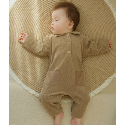 Autumn Arrival Baby Unisex Long Sleeves Solid Color Corduroy Rompers, MyKids-USA®, Baby One-Pieces, MyKids-USA - Size/Age - 66 (3-6M) - Color - Khaki -  -  - TR2509152323-A.