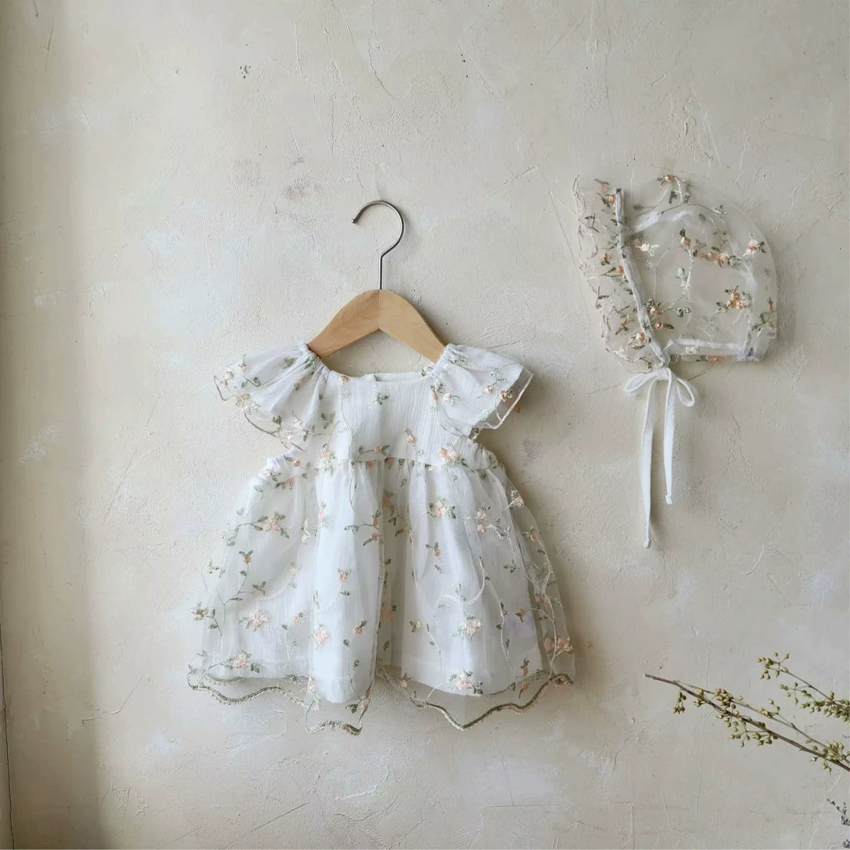 Summer Hot Selling Baby Kids Girls Fly Sleeves Flowers Embroidered Tulle Design Princess Dress with Hat, MyKids-USA®, Baby & Toddler Dresses, MyKids-USA - Size/Age - 73 (6-9M) - Color - Beige -  -  - TR2506082322-A