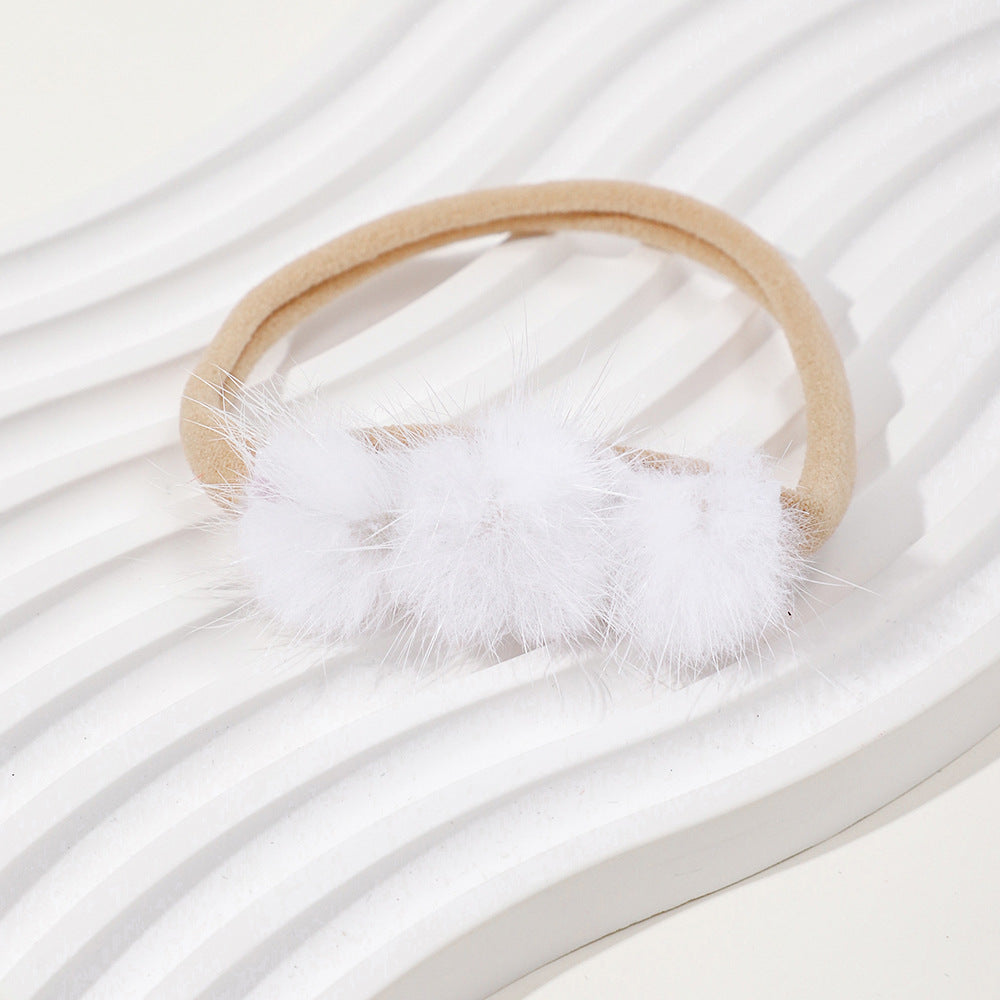 Soft and Comfortable Mink Baby Elastic Hairband with Pom Pom, MyKids-USA®, Hair Pins, Claws & Clips, MyKids-USA - Size/Age - Average Size (0-6Y） - Color - White -  -  - TR2411241521-F.