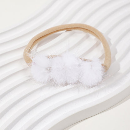 Soft and Comfortable Mink Baby Elastic Hairband with Pom Pom, MyKids-USA®, Hair Pins, Claws & Clips, MyKids-USA - Size/Age - Average Size (0-6Y） - Color - White -  -  - TR2411241521-F.