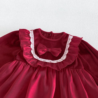 MyKids-USA® Baby Girls Long Sleeves Lace Embroidered Bodysuit Dress