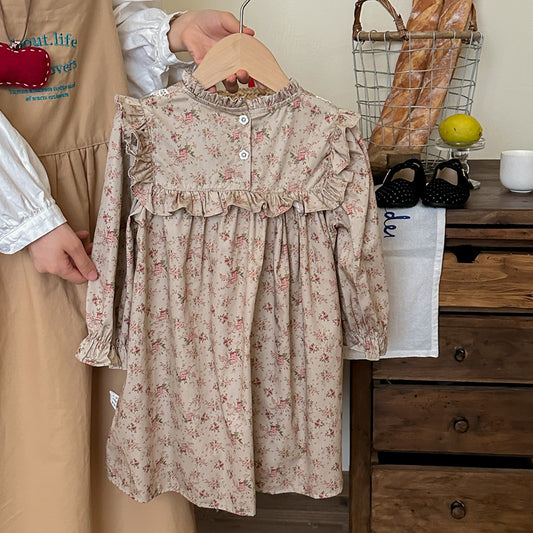 Spring and Autumn Ruffle Edged Neck French Style Floral Sweet Children’s Doll Dress, MyKids-USA®, Baby & Toddler Dresses, MyKids-USA -  -  -  -  -  -  - 