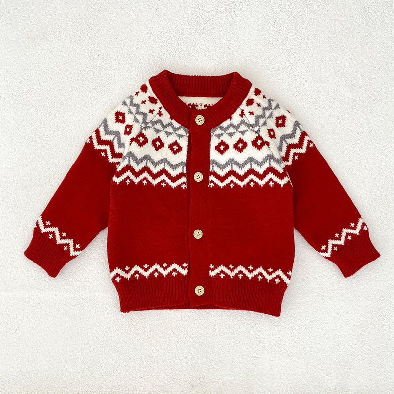 Autumn Arrival Baby Unisex Comfortable Geometric Knitted Long Sleeves Cardigan, MyKids-USA®, Cardigans, MyKids-USA - Size/Age - 66 (3-6M) - Color - Red -  -  - TR2508022217-B