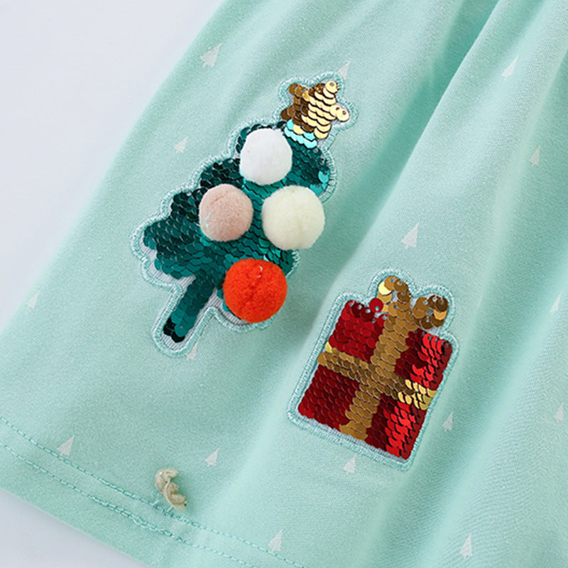 Autumn and Spring New Arrival Christmas Cartoon Sequins Pattern Long Sleeves Dress for Stylish Girls, MyKids-USA®, Baby & Toddler Dresses, MyKids-USA -  -  -  -  -  -  - 