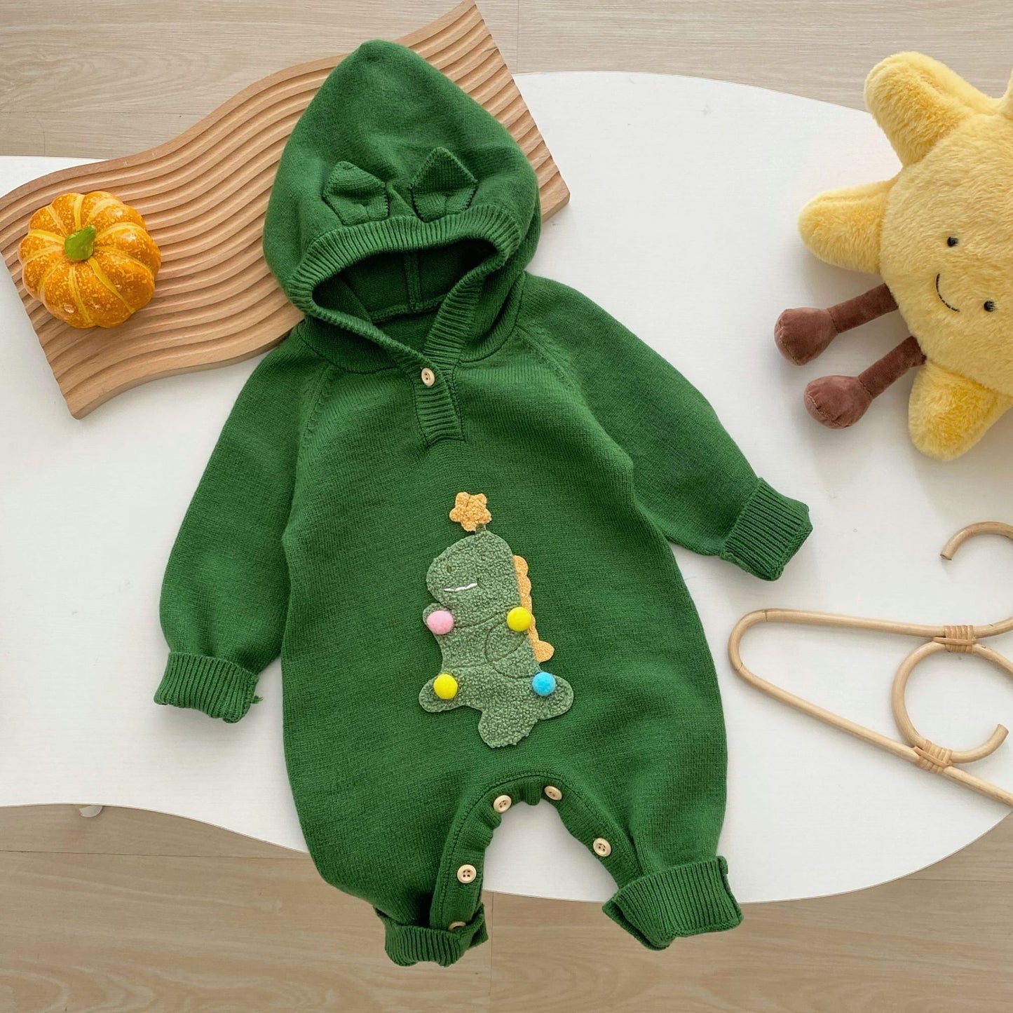 Autumn and Winter Arrival Baby Unisex Long Sleeves Cute Animals Cartoon Pattern Hooded Warm Rompers, MyKids-USA®, Baby One-Pieces, MyKids-USA - Size/Age - 66 (3-6M) - Color - Green -  -  - TR2511082358-B