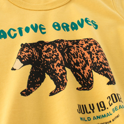 Summer Boys’ Grizzly and Letters Pattern T-shirt in European and American Style, MyKids-USA®, Baby & Toddler Tops, MyKids-USA -  -  -  -  -  -  - 