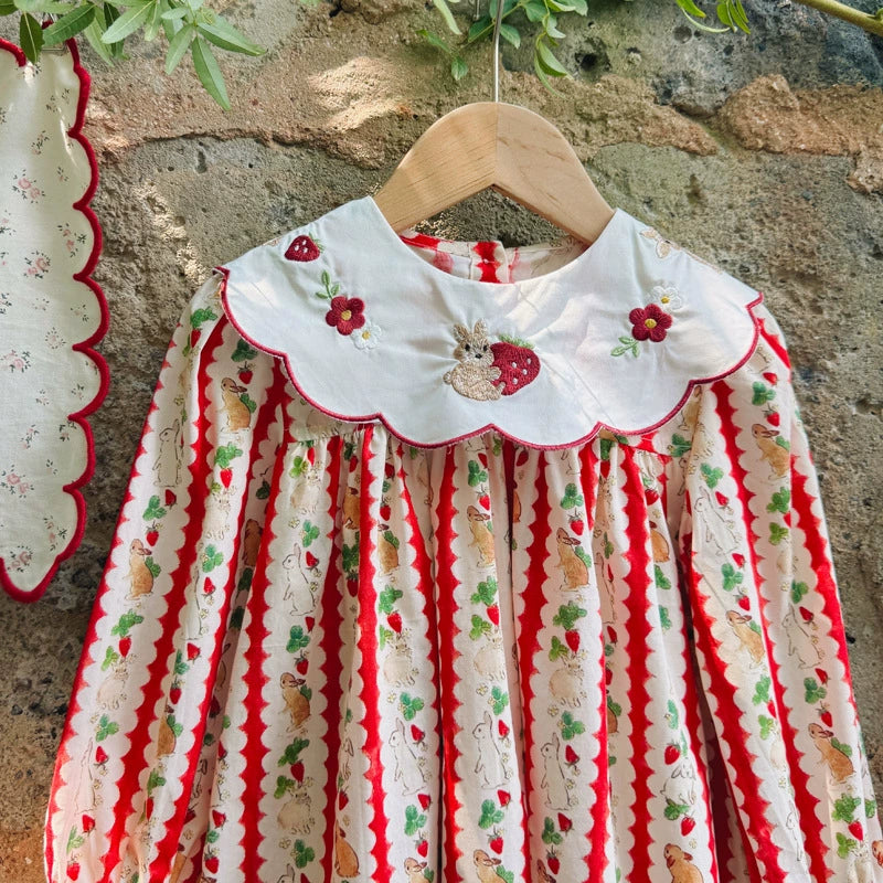 Autumn Arrival Baby Kids Girls Rabbits and Striped Pattern Long Sleeves Dress with Collar, MyKids-USA®, Baby & Toddler Dresses, MyKids-USA -  -  -  -  -  -  - 