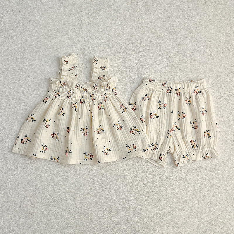 Summer Baby Kids Girls Sleeveless Cute Floral Vest and Bloomers Clothing Set, MyKids-USA®, Baby & Children's Outfits, MyKids-USA - Size/Age - 66 (3-6M) - Color - Beige -  -  - TR2604212235-B.