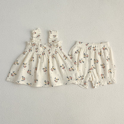Summer Baby Kids Girls Sleeveless Cute Floral Vest and Bloomers Clothing Set, MyKids-USA®, Baby & Children's Outfits, MyKids-USA - Size/Age - 66 (3-6M) - Color - Beige -  -  - TR2604212235-B.