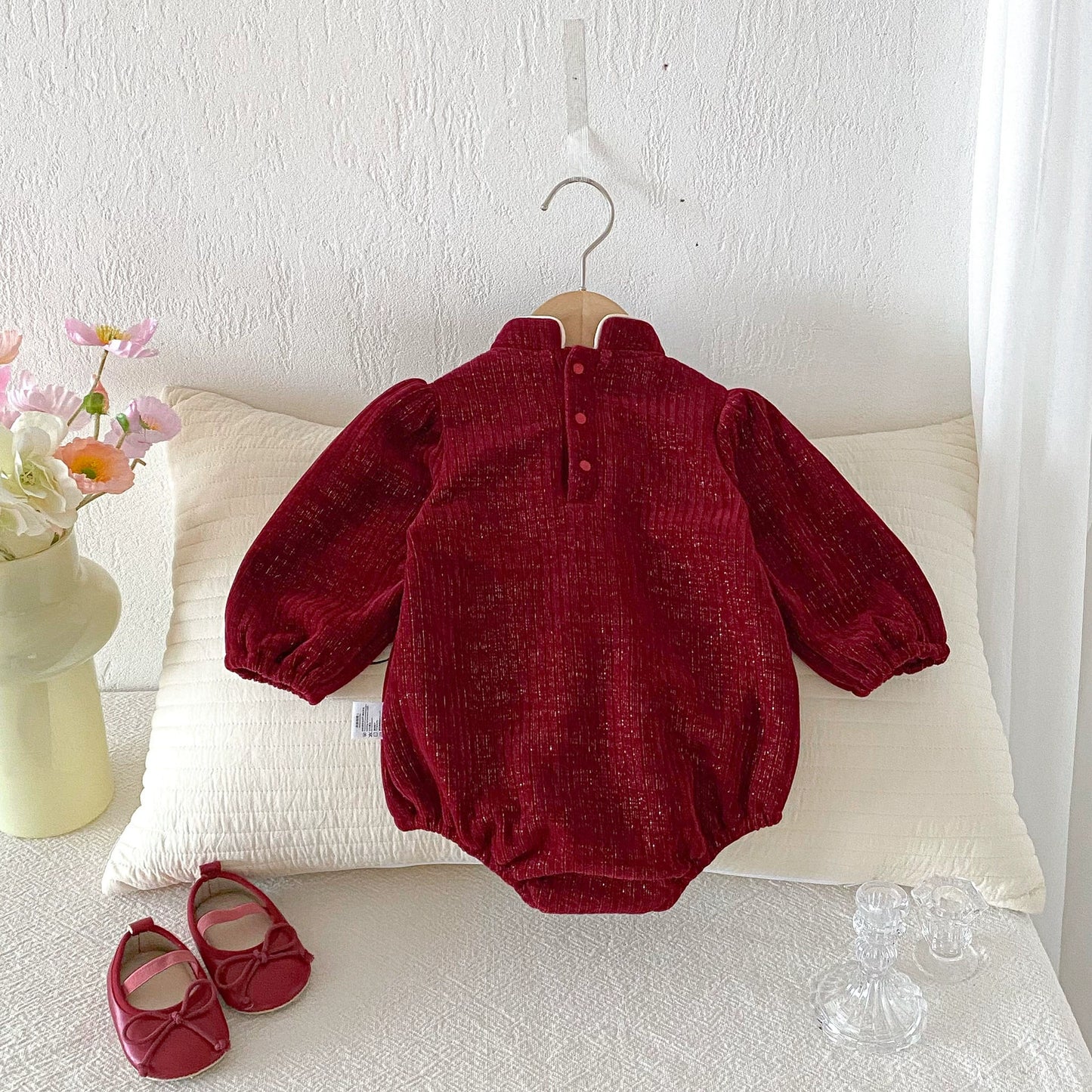 Autumn Arrival Baby Girls Long Sleeves Vintage Flowers Pattern Red Onesies, MyKids-USA®, Baby One-Pieces, MyKids-USA -  -  -  -  -  -  - 