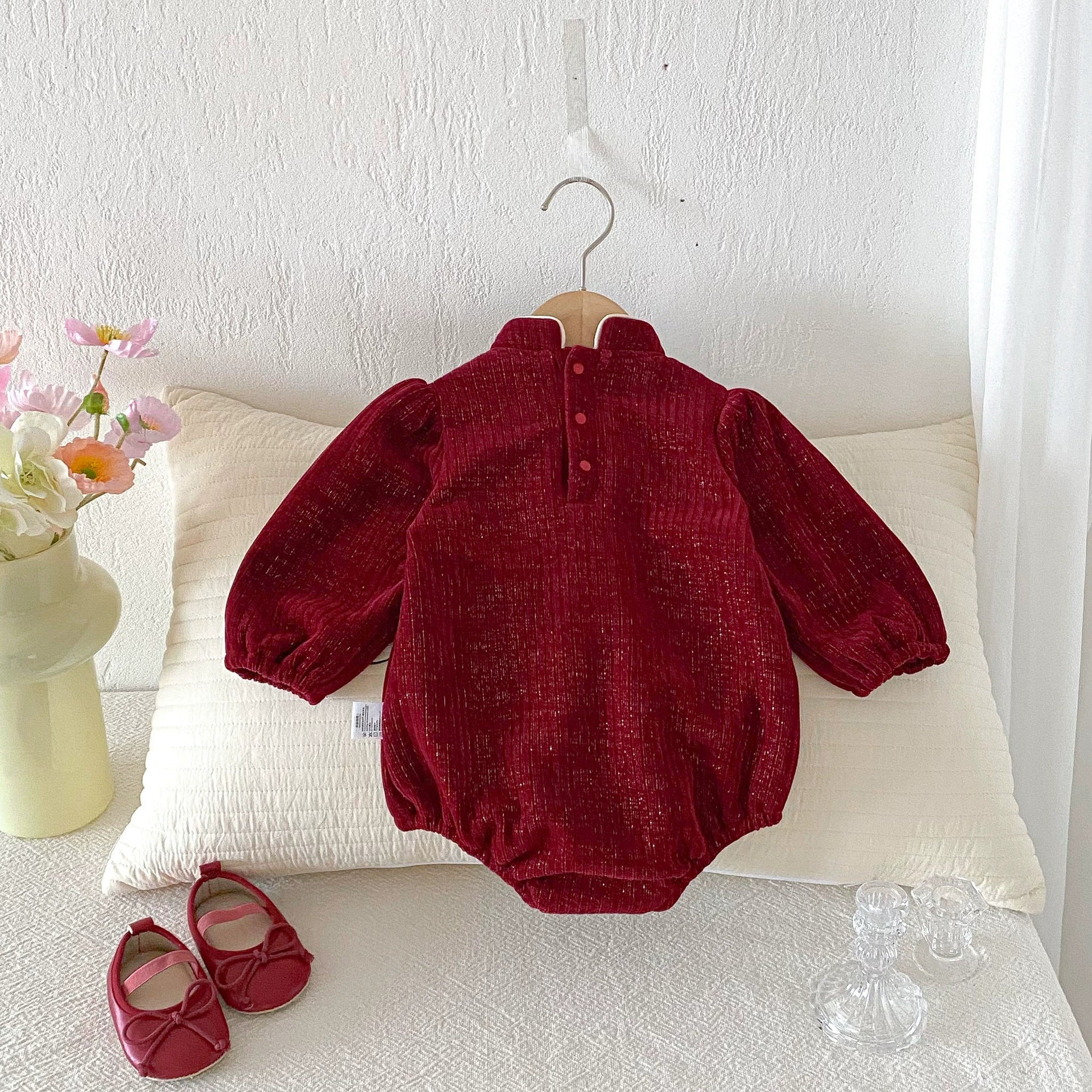 Autumn Arrival Baby Girls Long Sleeves Vintage Flowers Pattern Red Onesies, MyKids-USA®, Baby One-Pieces, MyKids-USA -  -  -  -  -  -  - 