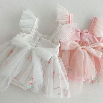 Summer Arrival Baby Girls Flowers Embroidered Tulle Design Fly Sleeves Strap Onesies, MyKids-USA®, Baby One-Pieces, MyKids-USA -  -  -  -  -  -  - 