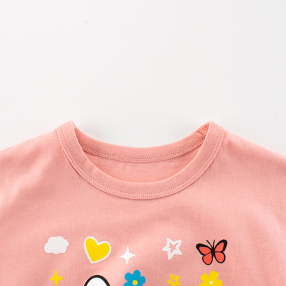 Summer Girls’ Cartoon Rabbit and Letters Pattern Printed T-shirt in European and American Style, MyKids-USA®, Baby & Toddler Tops, MyKids-USA -  -  -  -  -  -  - 