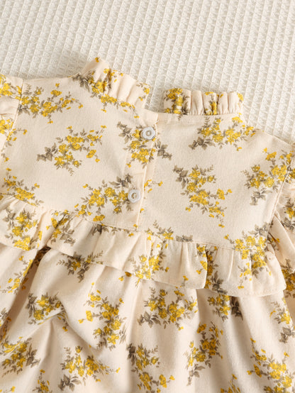 Autumn Arrival Baby Kids Girls Floral Pattern Long Sleeves Ruffle Neck Dress, MyKids-USA®, Baby & Toddler Dresses, MyKids-USA -  -  -  -  -  -  - 