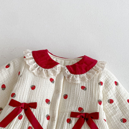 Winter Arrival Baby Girls Long Sleeves Strawberry Pattern Fleece-line Warm Rompers, MyKids-USA®, Baby One-Pieces, MyKids-USA -  -  -  -  -  -  - 