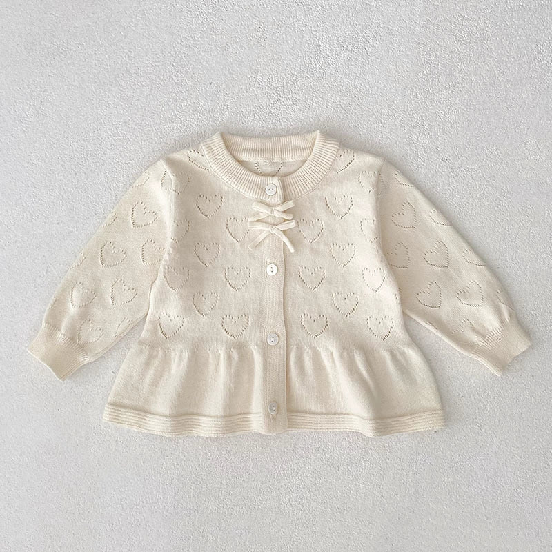 Autumn Arrival Baby Girls Comfortable Solid Color Hearts Hollow-out Pattern Knitted Long Sleeves Coat, MyKids-USA®, Baby & Toddler Coats & Jackets, MyKids-USA - Size/Age - 66 (3-6M) - Color - Beige -  -  - TR2507102121-A