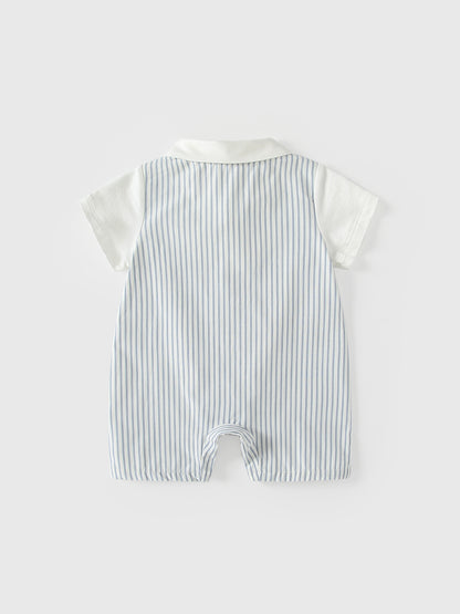 Summer Arrival Baby Boys Short Sleeves Color Patchwork Striped Rompers Bodysuits