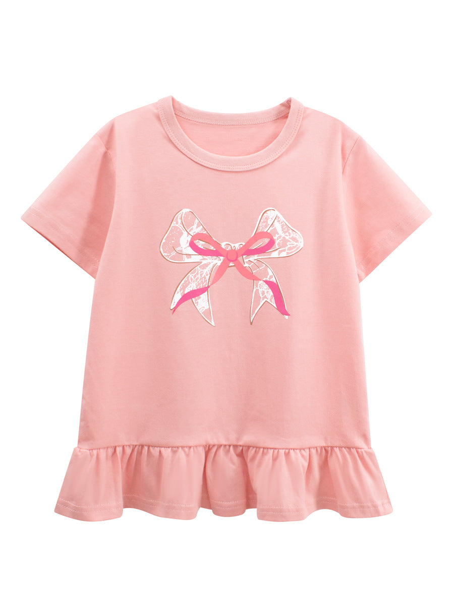 Summer Girls’ Butterfly-bow Pattern T-shirt in European and American Style, MyKids-USA®, T-Shirts, MyKids-USA - Size/Age - 90 (12-24M) - Color - Pink -  -  - TR2604082234-B.