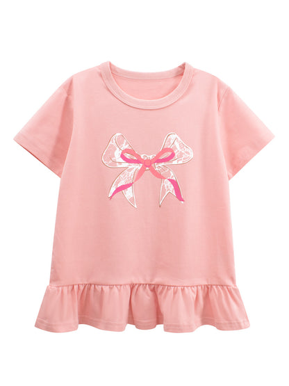 Summer Girls’ Butterfly-bow Pattern T-shirt in European and American Style, MyKids-USA®, T-Shirts, MyKids-USA - Size/Age - 90 (12-24M) - Color - Pink -  -  - TR2604082234-B.