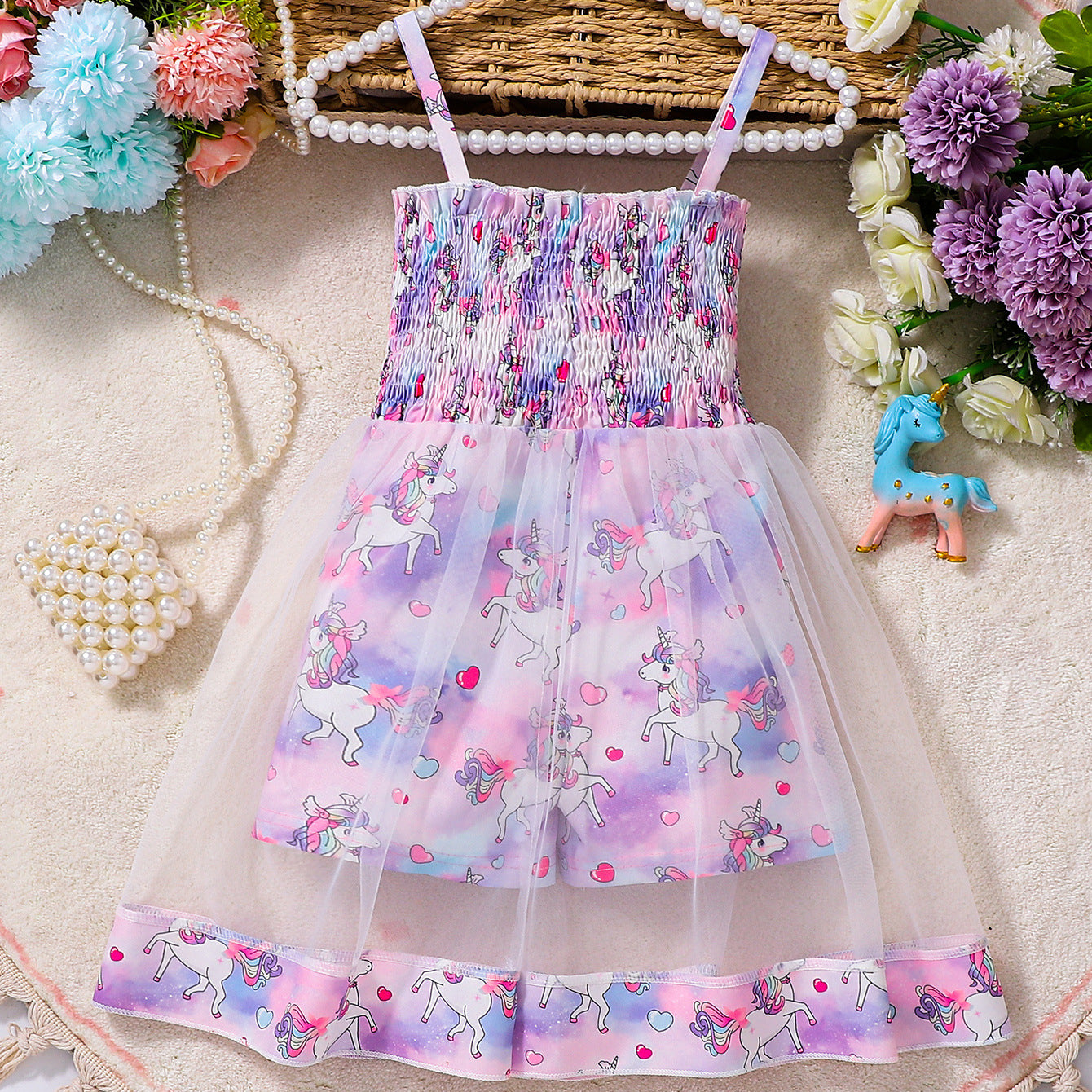 Design Summer Baby Kids Girls Sleeveless Cartoon Pattern Strap Rompers Dress