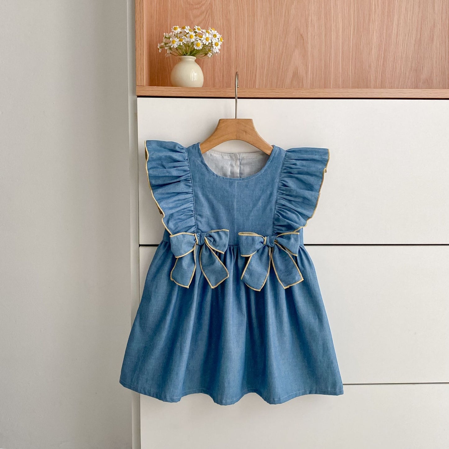 Summer Girls Simple Denim Crew Neck Onesies and Dress – Princess Sister Matching Set, MyKids-USA®, Baby & Toddler Outfits, MyKids-USA - Size/Age - 66 (3-6M) - Color - Navy Blue (Dark Blue) -  -  - TR2603302319-B.