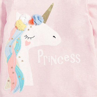 Kids Girls Floral Unicorn Cartoon Pattern Princess Pullover Clothing Sweatshirt
