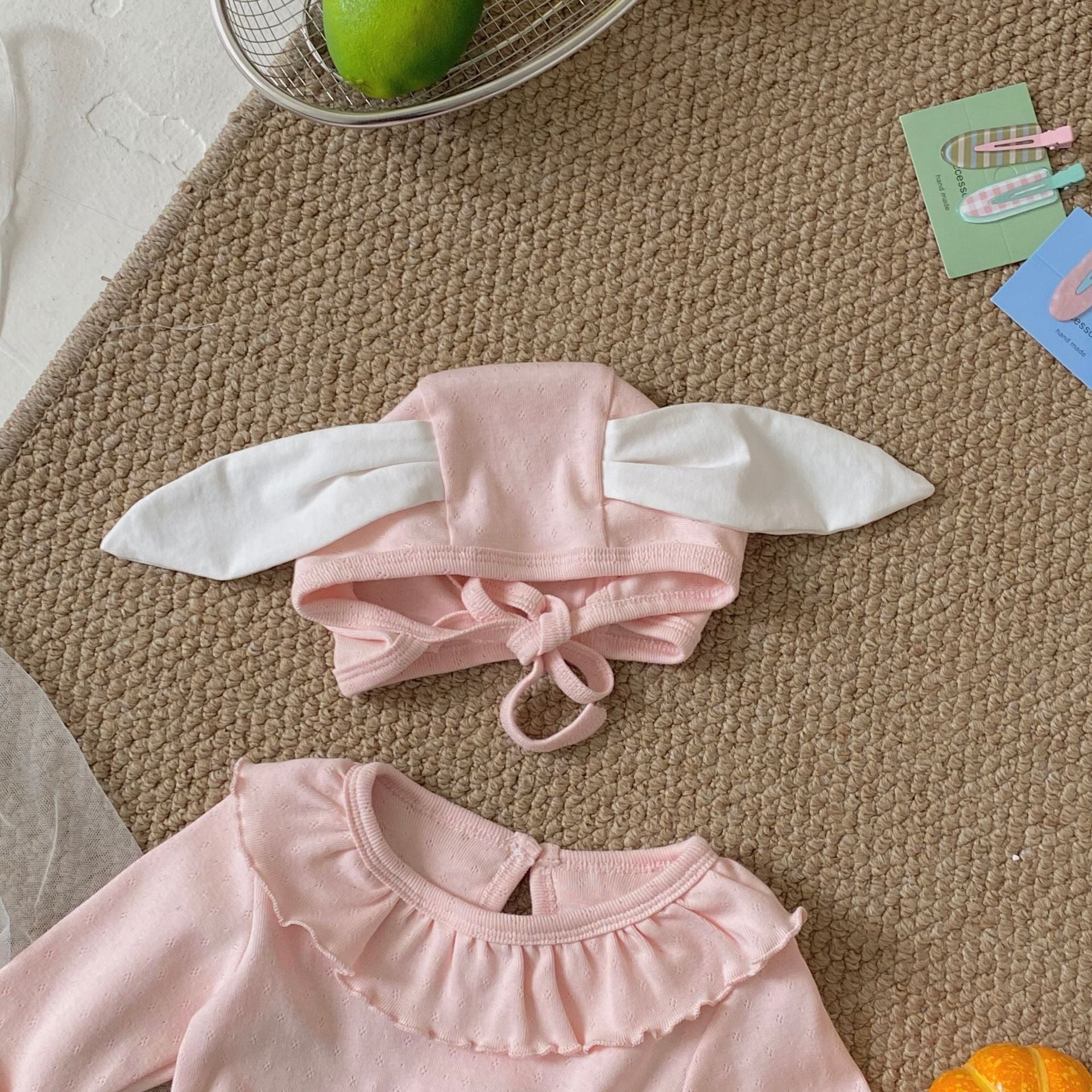 Autumn Arrival Baby Girls Long Sleeves Pink Onesies with Rabbit Hat, MyKids-USA®, Baby One-Pieces, MyKids-USA -  -  -  -  -  -  - 