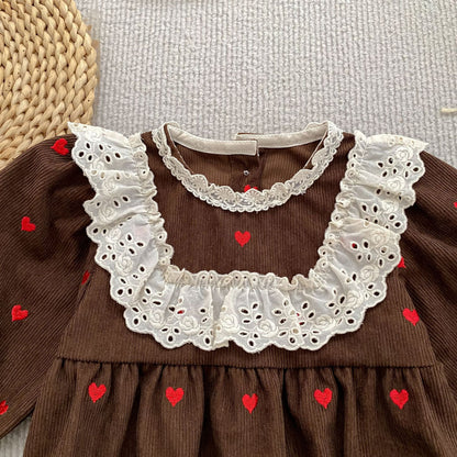 MyKids-USA® Autumn Hearts Pattern Baby Kids Girls Princess Long Sleeves Bodysuit