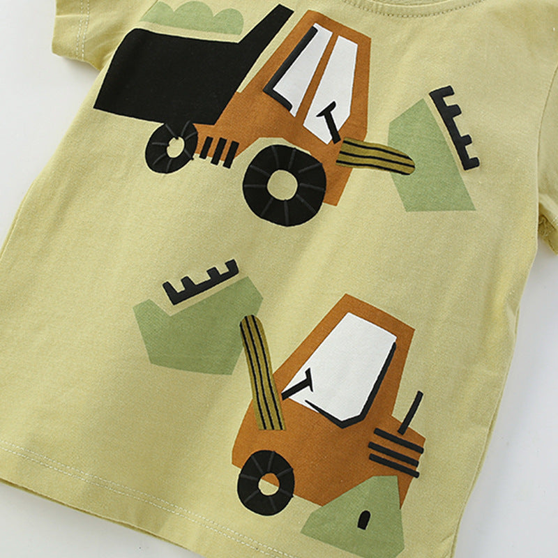 Summer Baby Kids Casual Excavator Cartoon Pattern T-shirt and Shorts Clothing Set for Boys, MyKids-USA®, Baby & Toddler Outfits, MyKids-USA -  -  -  -  -  -  - 