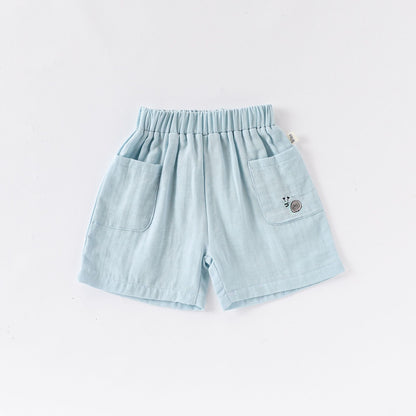 Summer Arrival Kids Unisex Cotton Casual Style Animals Embroidered Pattern Pocketed Shorts, MyKids-USA®, Shorts, MyKids-USA - Size/Age - 73 (6-9M) - Color - Blue -  -  - TR2504282012-B
