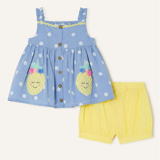 Summer Baby Kids Girls Top Polka Dots Strap Dress And Solid Color Shorts Clothing Set