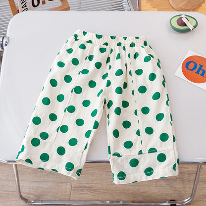Summer Kids Girls Thin Soft Breathable Polka Dots Pattern Casual Pants