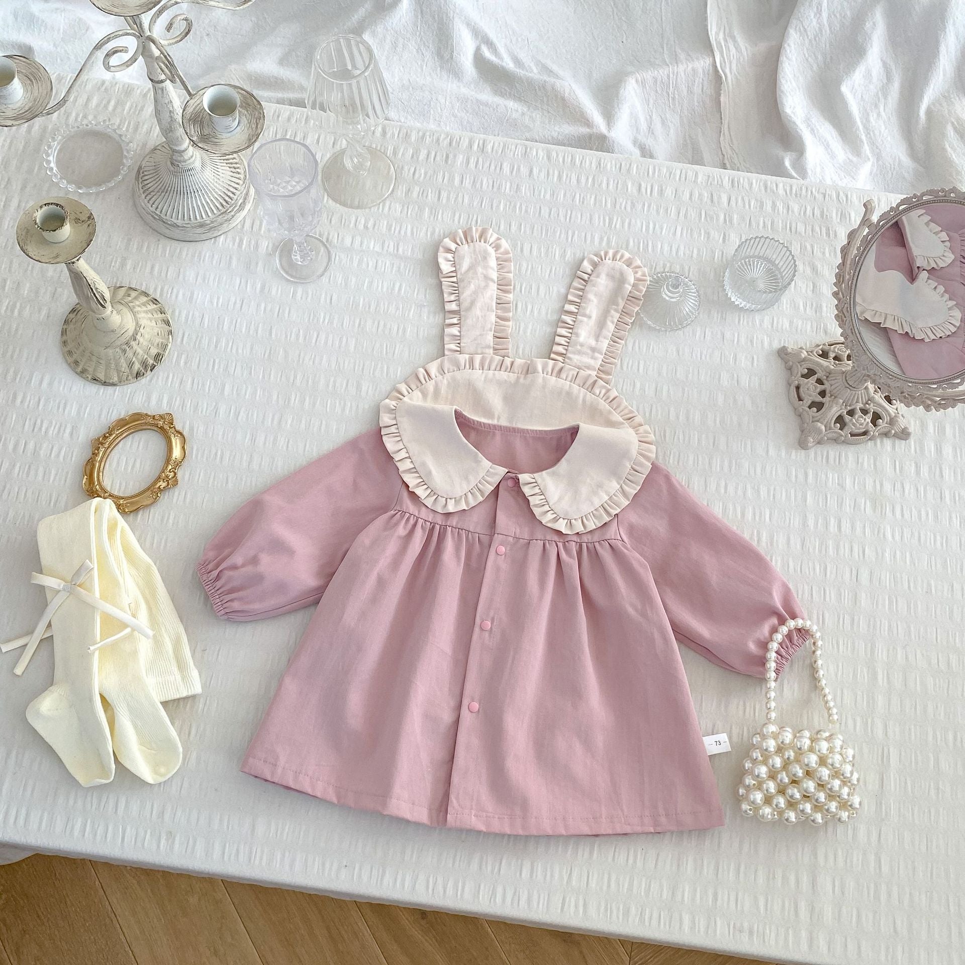 Spring and Autumn Rabbit Design Long-sleeved Dress with Ear Collar for  Stylish Girls