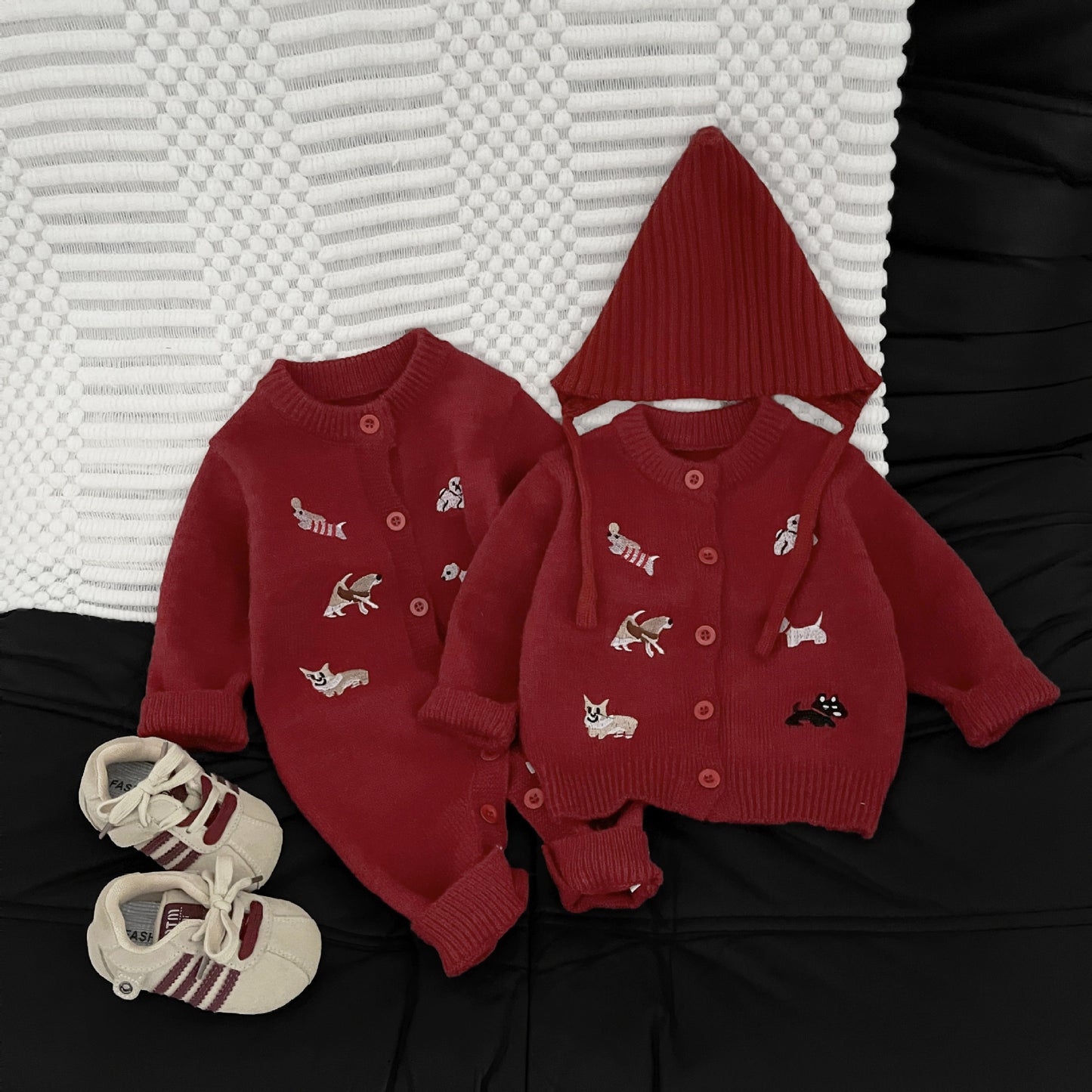 Autumn and Winter Arrival Baby Kids Unisex Puppy Cartoon Embroidery Pattern Long Sleeves Casual Cardigan