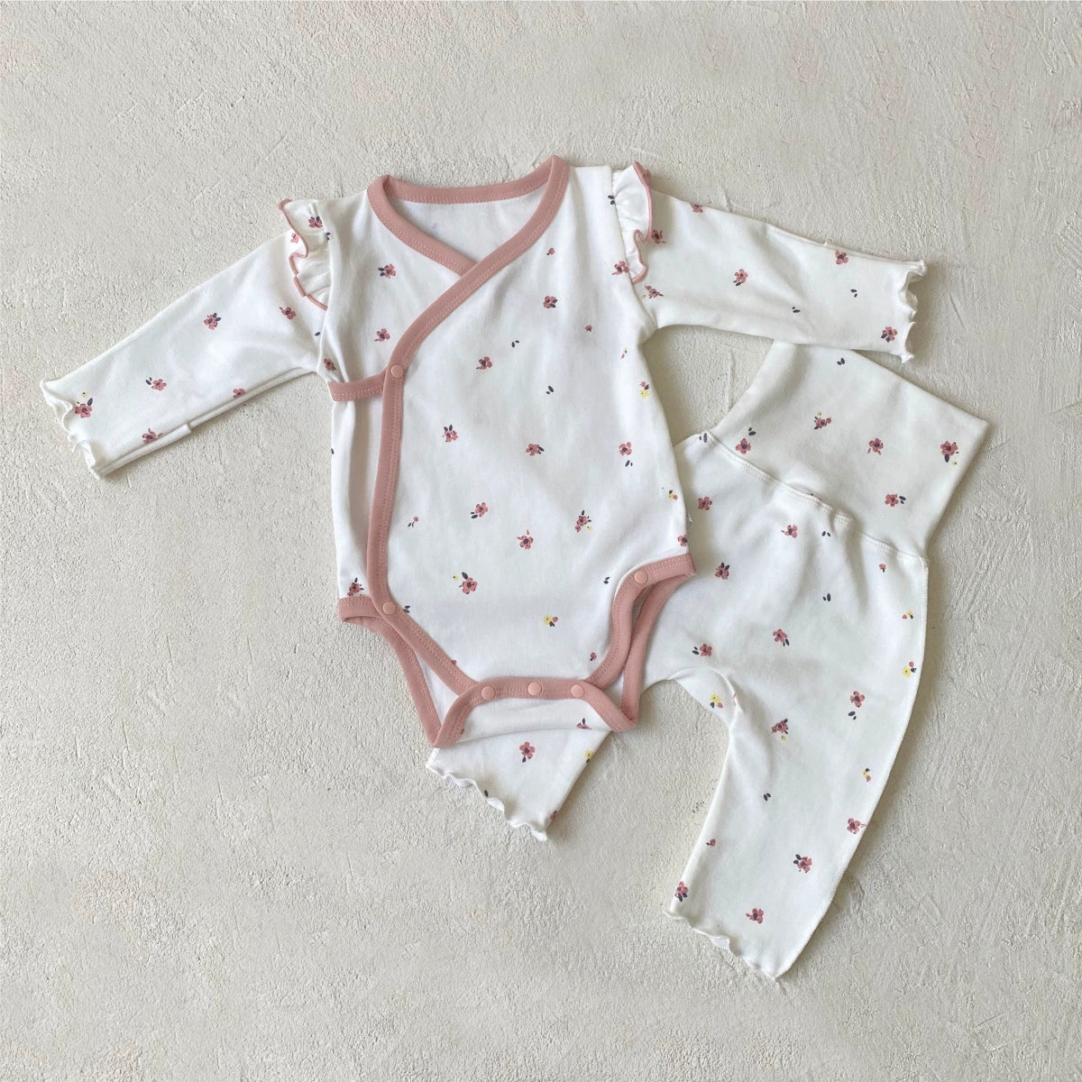Autumn Arrival Baby Unisex Long Sleeves Floral Pattern V Neck Onesies and Pants Sets, MyKids-USA®, Baby & Toddler Outfits, MyKids-USA - Size/Age - 66 (3-6M) - Color - Pink -  -  - TR2507172039-B