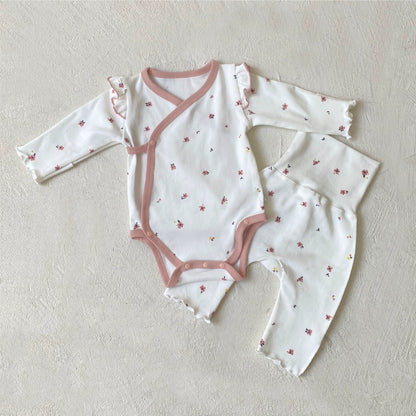 Autumn Arrival Baby Unisex Long Sleeves Floral Pattern V Neck Onesies and Pants Sets, MyKids-USA®, Baby & Toddler Outfits, MyKids-USA - Size/Age - 66 (3-6M) - Color - Pink -  -  - TR2507172039-B