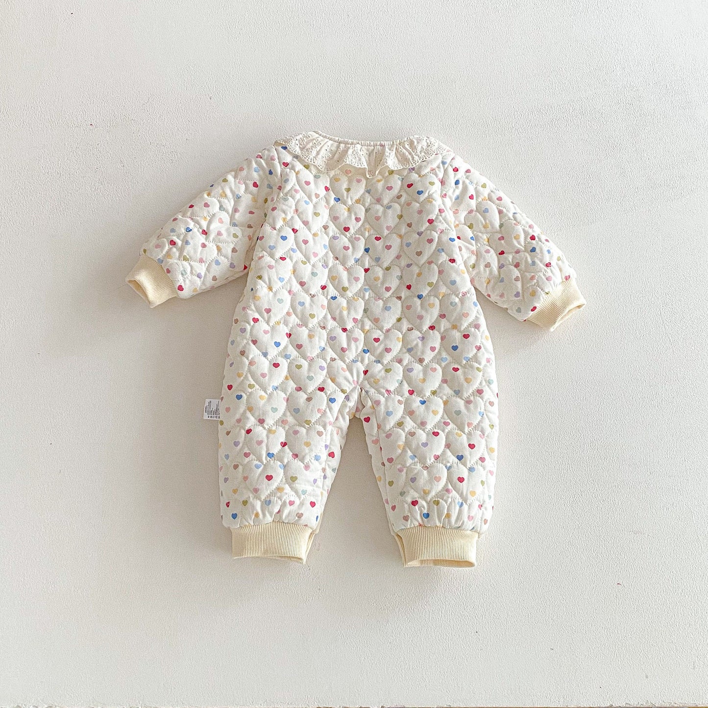 Winter Arrival Baby Girls Long Sleeves Hearts Pattern Fleece-Lined Rompers