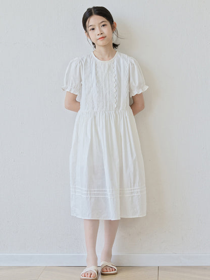 Summer Arrival Short Sleeves Solid Color Crew Neck Dress for Stylish Girls