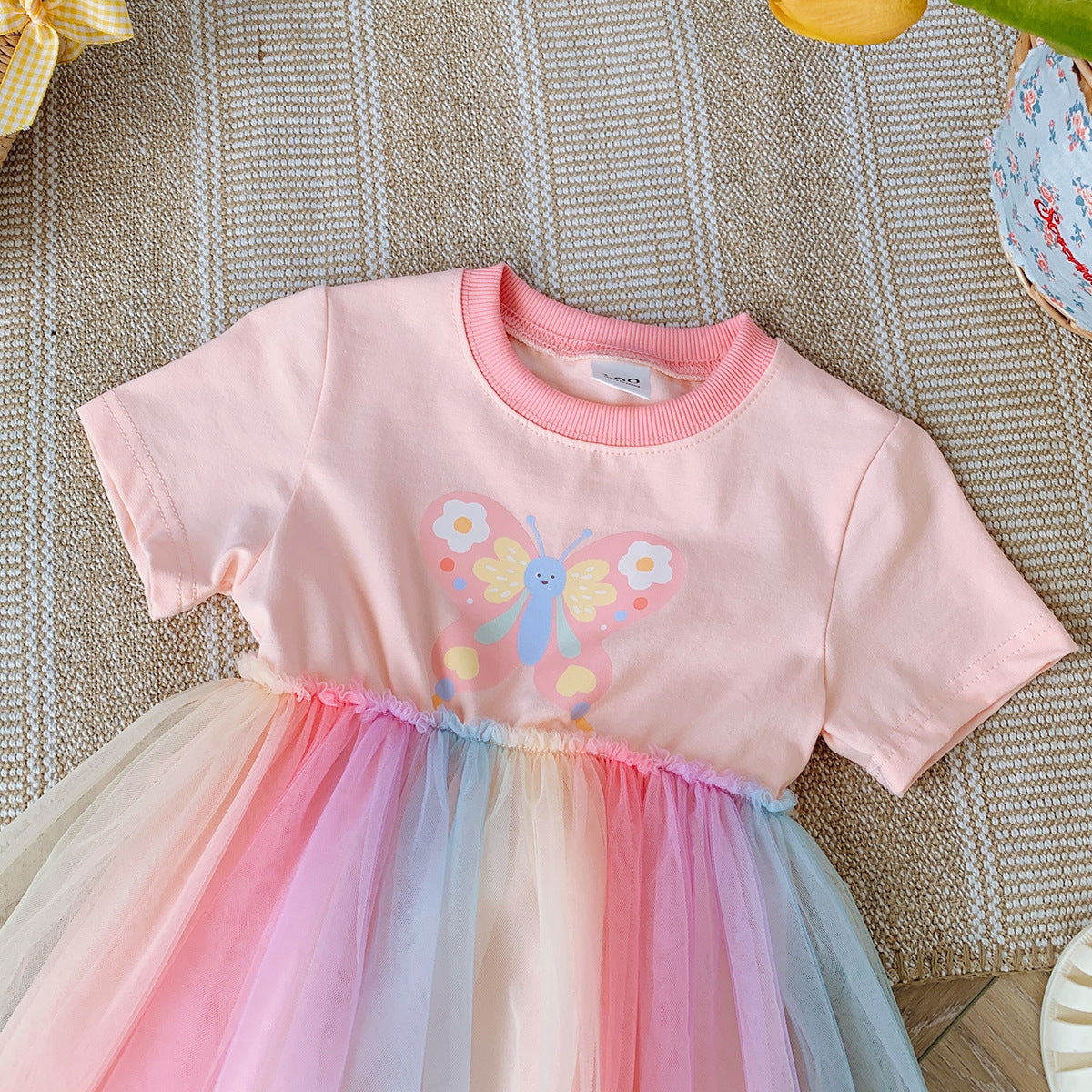 Summer Arrival Butterfly Pattern Short Sleeves Tulle Patchwork Dress for Stylish Girls, MyKids-USA®, Baby & Toddler Dresses, MyKids-USA -  -  -  -  -  -  - 