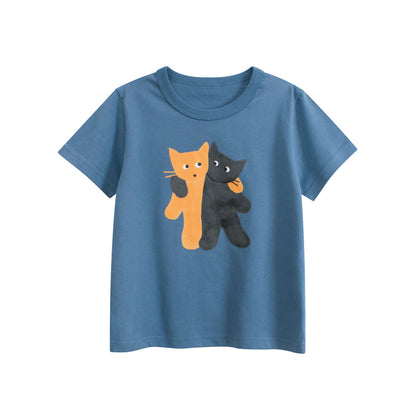 Summer Boys’ Cartoon Animals Cats Pattern T-shirt in European and American Style, MyKids-USA®, Baby & Toddler Tops, MyKids-USA - Size/Age - 90 (12-24M) - Color - Blue -  -  - TR2504271623-A