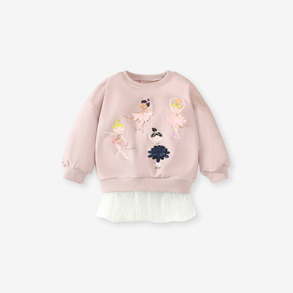 Baby Girls Kids Dancers Cartoon And Letters Printing Pattern Dress Design Pullover And Solid Color Pants Two-Piece Set