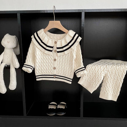 Sailor Collar Simple Style Knitted Clothing Sets