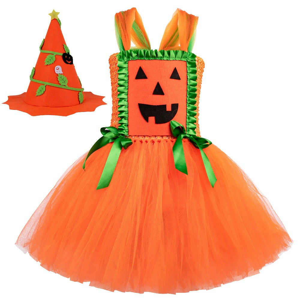 Arrival Girls’ Halloween Pumpkin Pattern Dress – Princess Cosplay Costume Set Party, and Stage Performance, MyKids-USA®, Costume Dresses, MyKids-USA - Size/Age - S (1-2Y) - Color - Green -  -  - TR2508202028-C